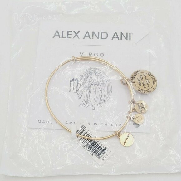 Alex and Ani Virgo III Expandable Wire Bracelet In Rafaelian Gold New In Package - Picture 2 of 6